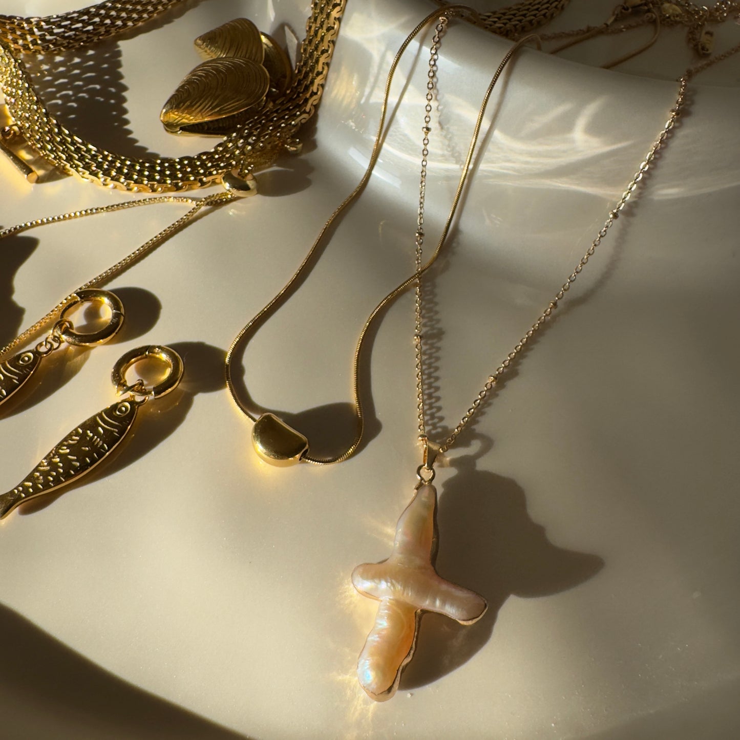 Sun Blessed Freshwater Pearl Cross Necklace