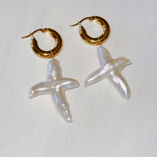 Pearl Cross Earrings