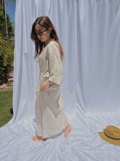 ROME LINEN MAXI DROP SHOULDER DRESS