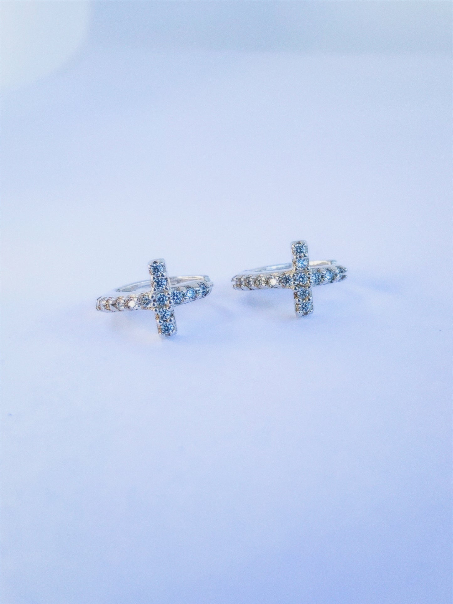 sterling silver cross huggies 925 made in Mexico